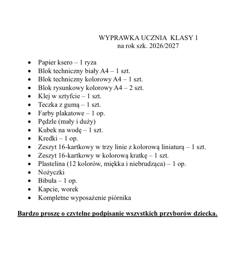 KLASA 1 WYPRAWKA