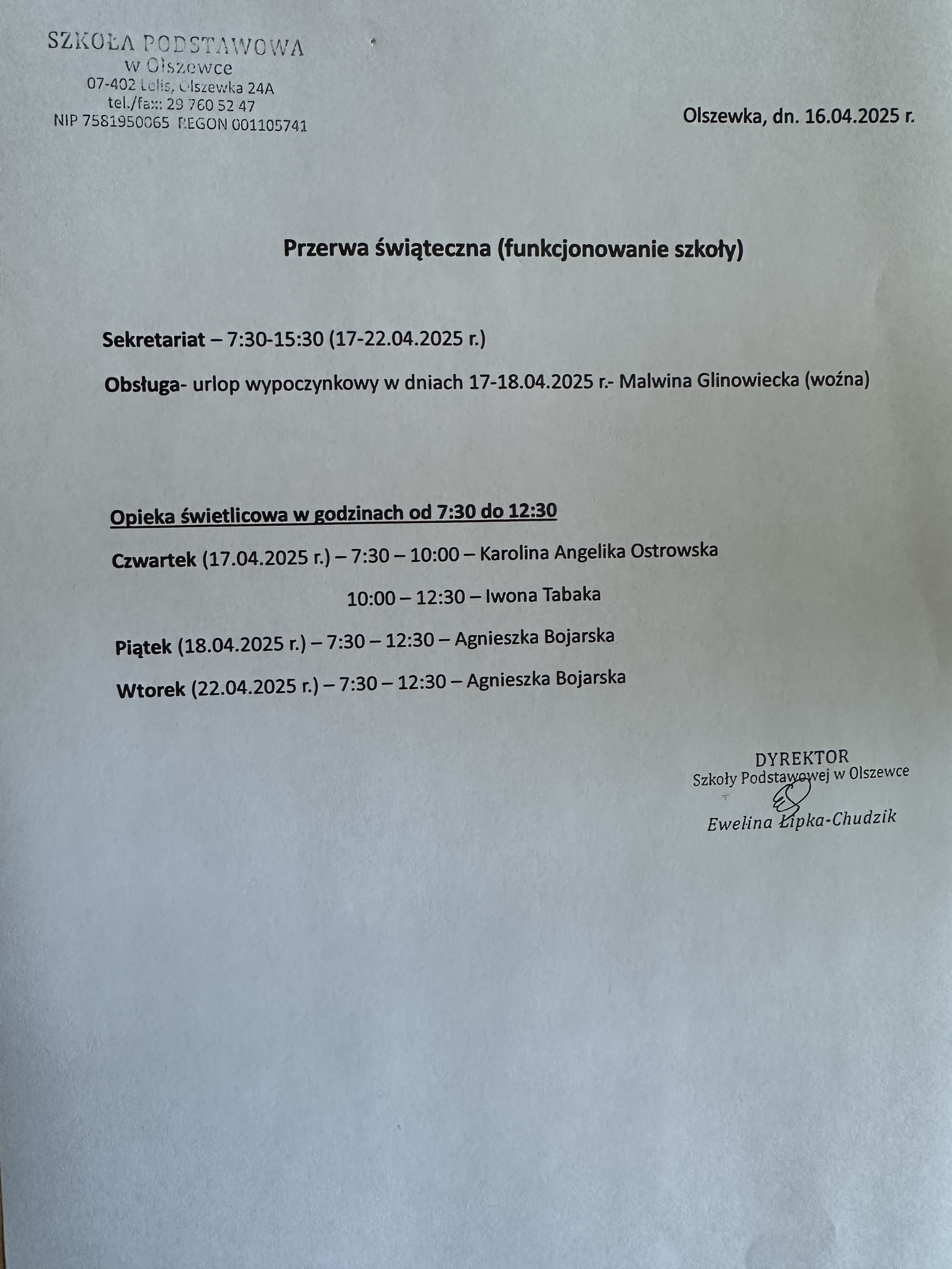 PRZERWA ŚWIĄTECZNA 