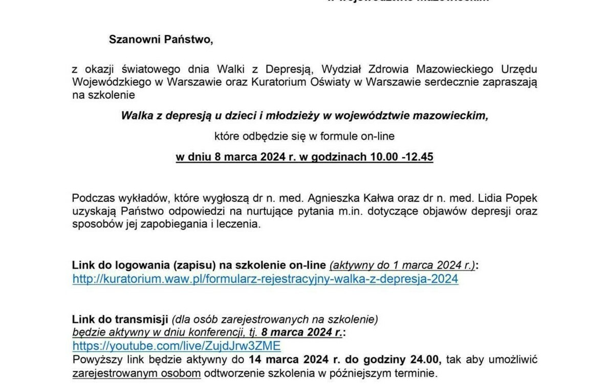 Zdjęcie do ZAPROSZENIE RODZCI&Oacute;W NA SZKOLENIE